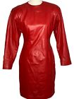 Vintage 80s Red Leather Party Dress 6 Ambria Long Sleeves Fitted Shoulder Pads