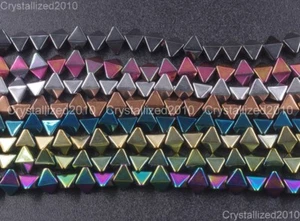 Natural Hematite Gemstone Solid Rhombus Beads 4x6mm Metallic Silver Gold 16" - Picture 1 of 19
