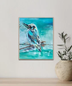 Kookaburra By The Lake Original Modern Australian Bird Acrylic Canvas Painting - Picture 1 of 4
