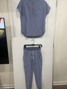 FIGS Scrubs Womens XXS Dusty Blue Top & Zamora Joggers Technical Collection - Picture 1 of 6