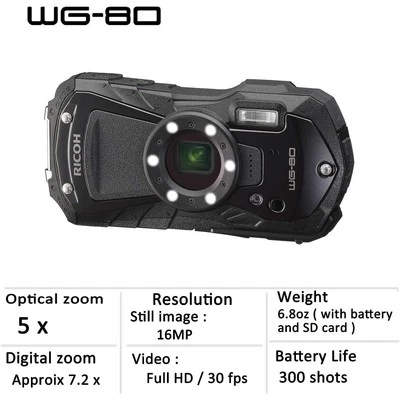 Ricoh Pentax WG-80 Black - Camera Rugged 20MP Diving 4K GPS - Image 1 of 4