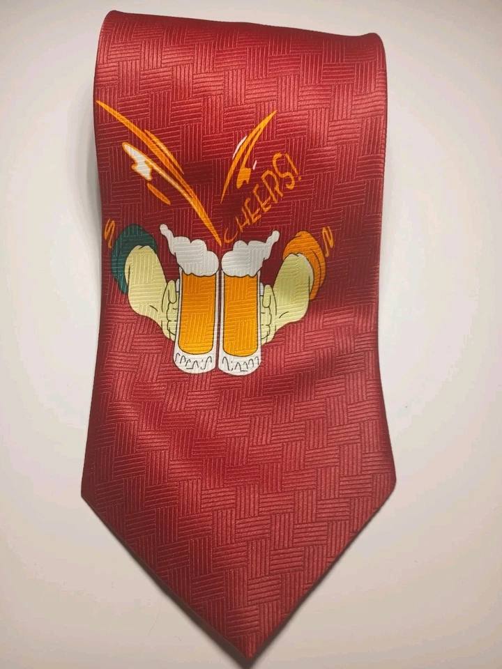 Tazas de cerveza Marco Polo novedad Tie Cheers rojo patrón geométrico 57-60" seda  Foto 1 de 4