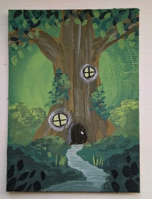 ACEO Original Art Card 2.5 x 3.5, Gouache, Fantasy, Landscape, Forest Katie Mart - Image 1 of 2