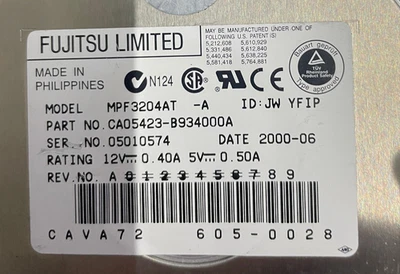 Hdd 20gb, fujitsu mpf3204at, ca05423-b934000a, 2000-06 - Image 1 of 4