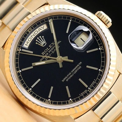 ROLEX MENS DAYDATE 18238 BLACK DIAL 18K YELLOW GOLD PRESIDENT DOUBLE QS WATCH - Image 1 of 4