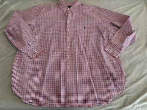 Polo Ralph Lauren Long Sleeve Red Blue White Check Button Up Pony Shirt Men 5XLT - Picture 1 of 3