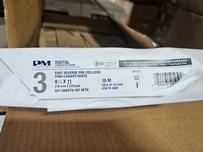 Carbonless 3-part Pre-collated Reverse Paper 8-½”X11” Pink/Canary/White 501/ream - Image 1 of 2