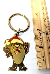 VTG 1994 Santa TAZ Tasmanian Devil Metal Keychain Gift Creations WB Christmas - Picture 1 of 4