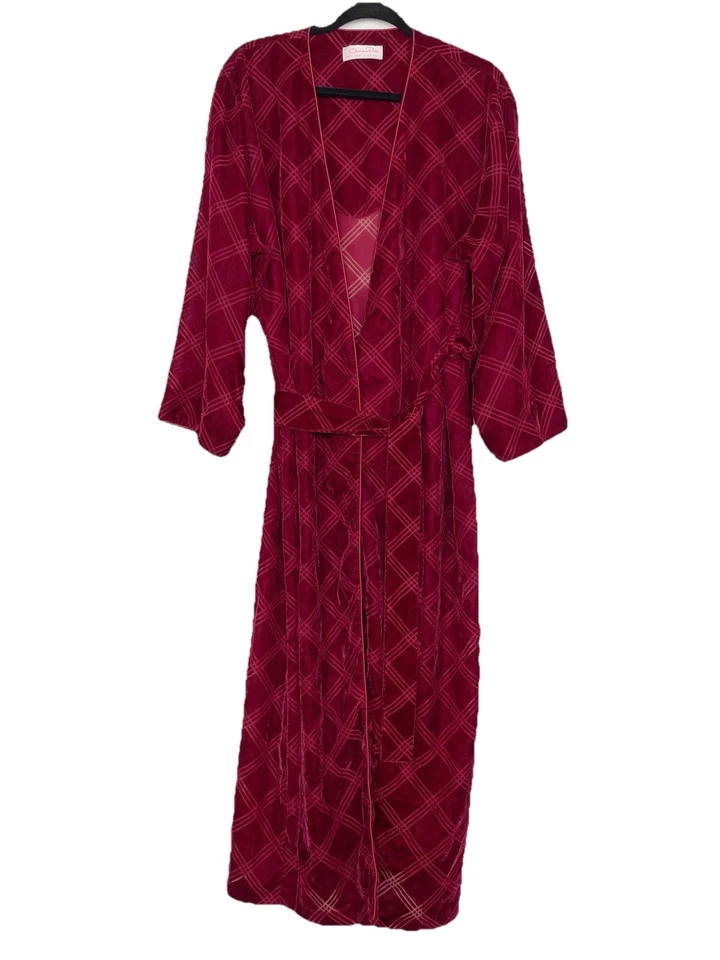 De Colección Oscar de la Renta Rosa Etiqueta Terciopelo Burnout Cinturón Bata Rejilla Cuadros Años 90 Vamp Foto 1 de 4