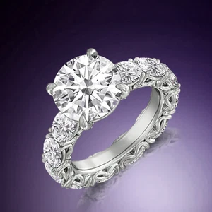 Engagement Diamond Ring IGI Certified 6 Ct Round Cut Lab Created 18k White Gold - Picture 1 of 9