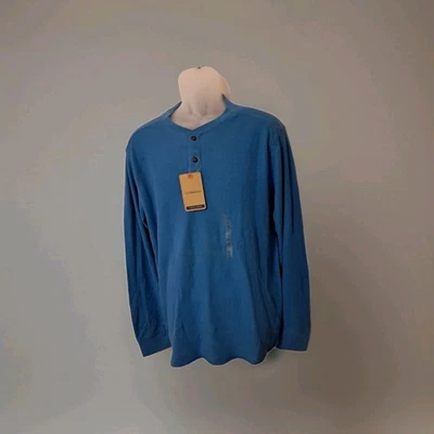 G H Bass & Co Mens SzL  Waffle Knit Henley Shirt   Pull Over Thermal Blue  - Image 1 of 4
