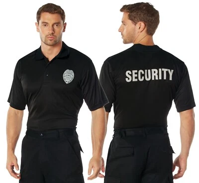 Mens Black SECURITY Print Badge Moisture Wicking Lightweight Polo Golf Shirt - Image 1 of 4