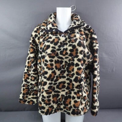 Chaqueta para mujer J Crew mediana con estampado de leopardo suéter Sherpa Teddycore ropa de calle Foto 1 de 4