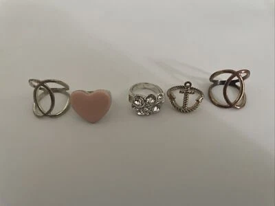 5 x Statement Ringe Gold & Silber (Herz, Anker, Strass) - Bild 1 von 3