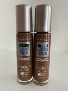 2 Maybelline Dream Foundation Mocha 128 Radiant Liquid Hydrating Makeup New Lot - Picture 1 of 6