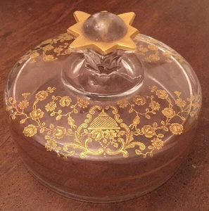 Anfang 20. Jahrhundert eleganter runder Butterdose Deckel Glas geätzt gold überzogen - Bild 1 von 11