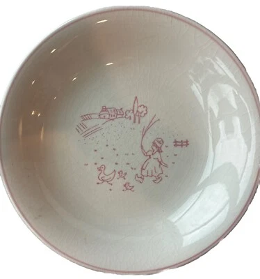 Giovanni Valdarno 铁矿石 Ceramica 粉色 白色 带鸭子和女孩在农场 — 第 1/3 张图片