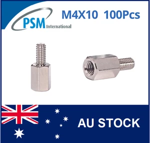 M4 X 10 PSM SPACER HEX MALE / FEMALE BRASS NICKEL PLATED SPA02BM410MM 100PCS - Picture 1 of 5
