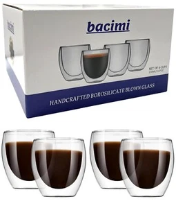 Bacimi Tazzine Espresso Doppia Parete Isolate Borosilicato Vetro Trasparente 150ML/5oz - Foto 1 di 11