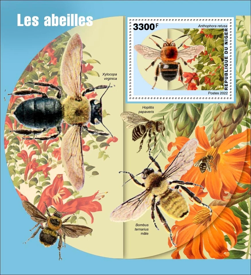 Estampillas de abejas insectos MNH 2022 Níger S/S Foto 1 de 1
