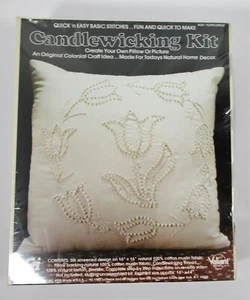 Valiant YKI Candlewicking Kit Tulips Circle Pillow Vintage Cream Cotton Muslin - Picture 1 of 8