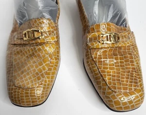 RARE Etienne Aigner sz 8.5 VALENTINE Loafers Faux Croc Leathe Gold Horsebit Logo - Picture 1 of 12