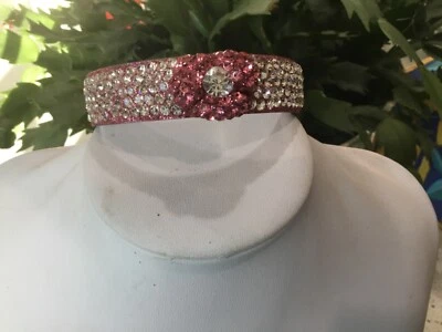 Pink & White Crystal 3 Flower Bangle Bracelet - Image 1 of 3