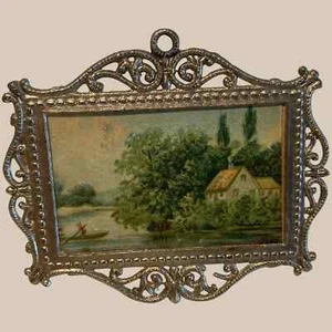 Antique German miniature gilt doll house Scenic Lake Picture - Picture 1 of 2