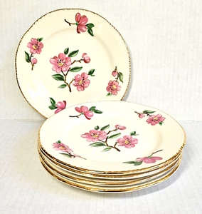 5 Homer Laughlin Bread Plates Apple Blossom Liberty Gold Trim 6 3/8 " - Picture 1 of 4