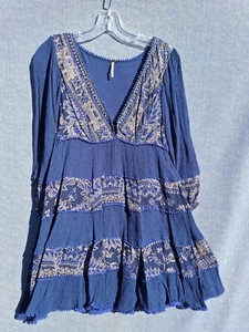 Abito donna Free People tunica TG S blu floreale svizzero a pois swing MY LOVE INDACO - Foto 1 di 8