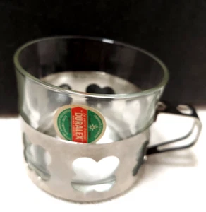 Vintage Duralex France Glass Mug Cup Stainless Steel Base & Handle New Old Stock - Picture 1 of 11