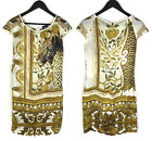 Women's Just Cavalli Dress Gold Floral Tiger Pattern Sheath Zip Dress Size 42