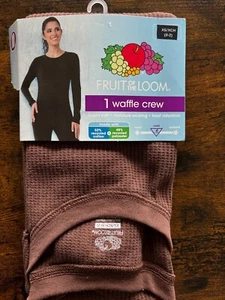 Fruit of the Loom Women's Waffle Thermal Crew Shirt Top XS Brown NEW - Picture 1 of 2