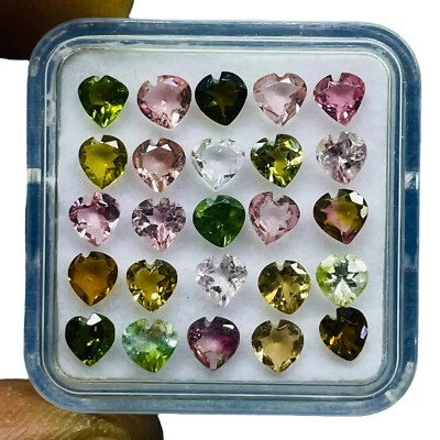 25 Pcs Natural Tourmaline 4x4mm Heart Cut Multi Color Loose Gemstones 5.27 Cts - Image 1 of 4