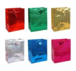 PACK OF 3 MINI holographic Gift Bag Carrier Christmas Present Holder Party - Picture 1 of 1