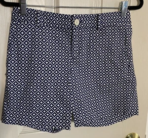 CHAPS Geometric Diamond Print Stretch Cotton Navy White Casual Golf Shorts Sz 4p - Picture 1 of 4