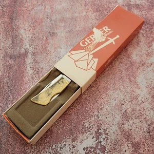 Gerber International Silver Knight 200A Lockback Knife Japan Scrimshaw Handles - Picture 1 of 7