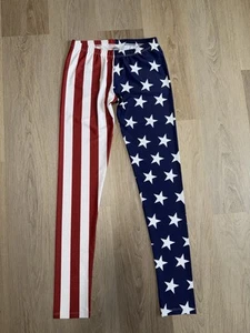 American Flag Red, White & Blue Leggings - Made in USA - Size Large - Picture 1 of 6