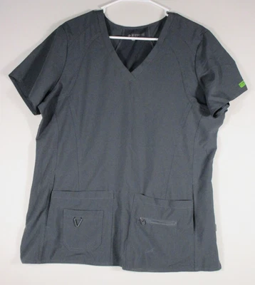 Med Couture 女式 V 领激活磨砂上衣短袖口袋 XL 码灰色 — 第 1/4 张图片
