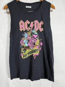 Vintage 1990 AC/DC Chopped Are You Ready? Black sleeveless shirt pink Satan - Picture 1 of 8