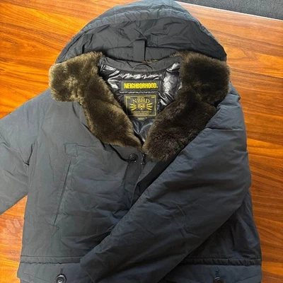 Neighborhood Black Down Jacket with Fur Hoodie M Used - Image 1 of 4