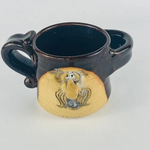 VINTAGE Peter Petrie Shaving Pottery Mug Funny Face Big Nose 2 Handles Brown - Picture 1 of 5