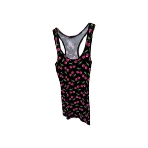 Woman's No Boundaries Black Tank Top With Pink Cherries Size Junior Medium (7-9) - Picture 1 of 4