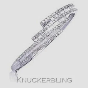 4.00ct Genuine Diamond Bangle F VS 18ct White Gold Bracelet Baguette Cut - Picture 1 of 1