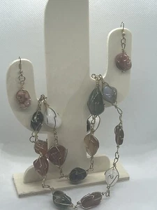 60’s Wire Wrapped Natural Halbedelsteine Necklace Earrings Set Beggar’s - Bild 1 von 5