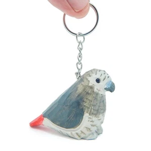 Grey African Parrot Keychain Ring Hook Clip Parrot Bird Charm Miniature Wood - Picture 1 of 6