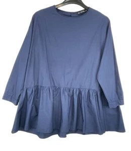Top suelto ZARA Basic Collection pequeño azul marino peplum para mujer con botones - Imagen 1 de 14