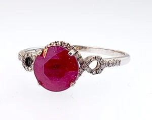 14k White Gold ~3.0ct Round Red Ruby and .23ct Round Diamond Halo Ring - Picture 1 of 10