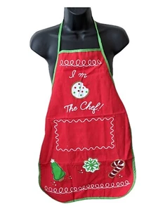 I'm The Chef Kid's Christmas Red Apron Baking Cookies Candycane Tree Holiday - Picture 1 of 1