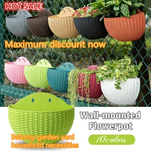 Half Round Planter Basket Wall Hanging Outdoor Garden Decor Flower Pot Holder - Picture 1 of 23